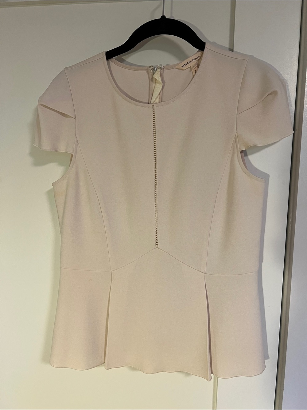 Rebecca Taylor Light Cream Short-Sleeve Peplum Top